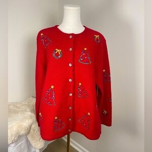 Karen Scott 100% Wool Christmas Sweater Cardigan